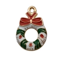 Ciondolo ghirlanda di Natale in smalto con fiocco rosso per creazione gioielli - Ghirlanda di Natale (9908) / 1 Pezzo (16x23mm) / Verde