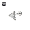 F136 titanium flat back labret stud with white zircon six-petal flower design - 1.2x6mm (Internal Thread M0.9) / Six-Petal Flower Style (款式4银色)