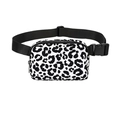 Water-resistant nylon belt bag with black and white leopard animal print for sports - Black and White Leopard Print