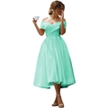 Elegant mint green off-shoulder satin dress with a pleated neckline and A-line silhouette - US size 12 (L) / Bottoms / Emerald Green