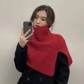 Vibrant red knit turtleneck dickey collar for women styled with a black coat - Split Shawl-Red