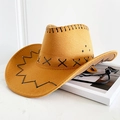 Dettaglio del cappello da cowboy color cammello con cuciture nere e texture in camoscio - S (54-56cm) Bambini / Arancione