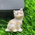1.2 inch natural stone cat figurine with white and reddish-brown marble texture - Red Grid Jasper