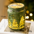 Photophore de Noël en verre vert avec motif sapin doré et lumières LED chaudes, haut 11cm - XL / Vert