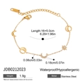 Vue détaillée du bracelet en acier doré avec breloques soleil et lune et mesures précises - Bracelet Breloques Soleil Lune Étoile Doré