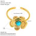 Detail of 14mm turquoise flower ring in 18K gold plated stainless steel with dimensions - Flower Turquoise Style (SR237G)