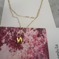 Gold double-layer necklace with a paperclip chain and letter M balloon pendant - Letter N (20240329（3-6-10）)