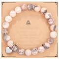 Bracelet en pierres roses et grises avec breloque cœur pour le 25e anniversaire - Bracelet en Pierre Zébrée Rose + Carte Joyeux 25ème