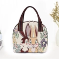 Ethnic jacquard handbag with cartoon rabbit and flower patterns in beige white - Couple Rabbits