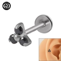 G23 titanium labret stud featuring three black opals in a triangle layout - Black (NO 8)