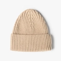 Minimalist beige ribbed knit beanie with foldable cuff for winter outdoor warmth - One Size / Beige