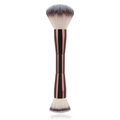 Brocha de maquillaje de doble punta con cabezal suave para polvos y plano para base - Base Plana + Polvos (Doble Extremo Metal Marrón)