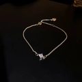 Golden delicate chain bracelet with round zircon stone and heart-shaped pendant detail - 53# Bracelet - Gold - U-shaped Heart Tassel