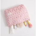 Rosa Herz-Jacquard Kosmetiktasche mit 3D-Textur und H&R-Logo im Vanity-Set-Stil - Groß / Rosa