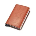 Brown snake pattern leather RFID pop-up credit card holder with automatic lever mechanism - Snake Pattern Brown