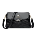 Zwarte geweven leren crossbodytas met gouden bloemsluiting en kangoeroe-embleem - Zwart