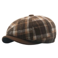Classic brown plaid wool octagonal cap with thick weave and solid brim for winter - Orange Plaid