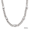 Silver Cuban link necklace featuring five round clear cubic zirconia stones for women - Silver Necklace + White Zirconia (PCD911)