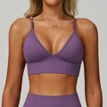 Deep purple seamless yoga sports bra with thin double straps and wide support band - Mist Purple