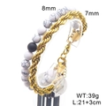 Men's double layer bracelet with 8mm white stone beads and 7mm golden twisted chain - Style B Gold (KB204752-Z)