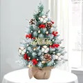 55cm mini Christmas tree with snow flocking, pine cones, red berries and burlap base - White Snow Scene Set