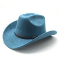 Detail eines dunkelblauen Westernhutes mit braunem Flechtband und Metallverzierung - M(56-59CM) / Pfaublau (Wildleder)
