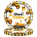 Disposable construction vehicle party plates with excavator for kid's birthday decor - 9 Inch Construction Vehicle Paper Plates 24Pcs