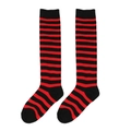 Detailed knit texture of red and black striped over-knee high socks for girls - One Size (7-12Y) / Red and Black Thin Stripes