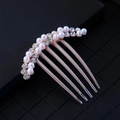 Rose gold hair comb with two rows of white pearls and sparkling rhinestones - Rose Gold Single Row Pearl Style 12(12)