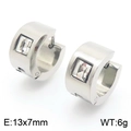 Silver stainless steel huggie earrings with square cubic zirconia stone inlay - Silver With White Zirconia(KE118325-TGD)