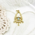 Golden teardrop evil eye charm pendant with light blue gemstone and white zircon stones - Hollow Eye 30.6*16.8mm
