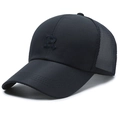 Quick-dry breathable mesh baseball cap in black with blue letter R embroidery - Adjustable / Navy Blue