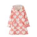 Pink hooded long sleeve dress for girls featuring white heart patterns and a pocket - 4T/Recommended Height 95-100cm / Bottom - Pink Heart All-over Print (7294) / Pink Heart All-over Print (7294)
