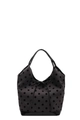 Borsa a secchiello grigio scuro a pois con finiture nere lucide e fiocco donna - Pois Neri