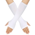 White knitted long fingerless arm warmers for cosplay and Halloween costume styles - White