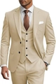 Men's slim fit 3-piece champagne suit set including blazer vest and trousers for weddings - Champagne
