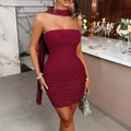 Funkelndes burgunderrotes Pailletten-Schlauchkleid mit passendem Halsband und Bändern - S / Burgunderrot
