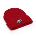 Gorro de punto acanalado rojo para mujer con dobladillo y un parche de logo cuadrado negro - Talla única / Rojo Oscuro