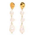 Orecchini a goccia in acciaio placcato oro 18K con tre perle barocche irregolari - Orecchini a Bottone con 3 Perle d'Imitazione - Oro