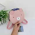 Pink cartoon bear crossbody bag for toddlers featuring drawstring closure and textured PU - Large / Pink
