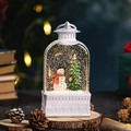 Farol de Navidad blanco vintage con muñeco de nieve y luces LED de agua giratoria - Linterna Pequeña Muñeco de Nieves