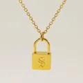 Minimalist gold lock necklace with engraved letter S pendant and thin chain - Letter S Style