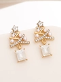 Golden Christmas tree earrings with white pearls and sparkling crystal pendants - KC Gold Pearl Zirconia Christmas Tree (M-810)
