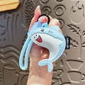 Cute light blue leather shark keychain with premium stitching and black hand strap - Shark