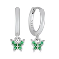 S925 sterling silver butterfly hoop earrings featuring vivid green cubic zirconia stones - 19-Butterfly Green Zirconia