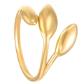 Moderner offener Ring mit 18K Vergoldung, Dreiblatt-Design und polierter Spiegeloberfläche - Blattwickel Finger Stil (2890)