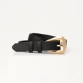 Classic black faux leather belt for women with a large round golden metal buckle - Black