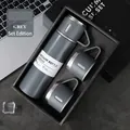 500ml dark grey vacuum flask set in premium gift box with two handle cups for business - Steel Cap Set - Gray / 500ml