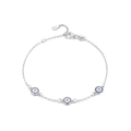 Bracelet en argent 925 avec œil maléfique en zircone bleue et chaîne ajustable - Or Blanc
