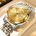 Gold and silver steel watch for men with diamond markers and day-date display - Butterfly Back Style / Gold Band Gold Dial (Butterfly Clasp)